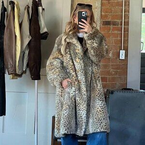Vintage 90s St. John Coat Collection by Marie Gray Leopard Faux Fur Coat